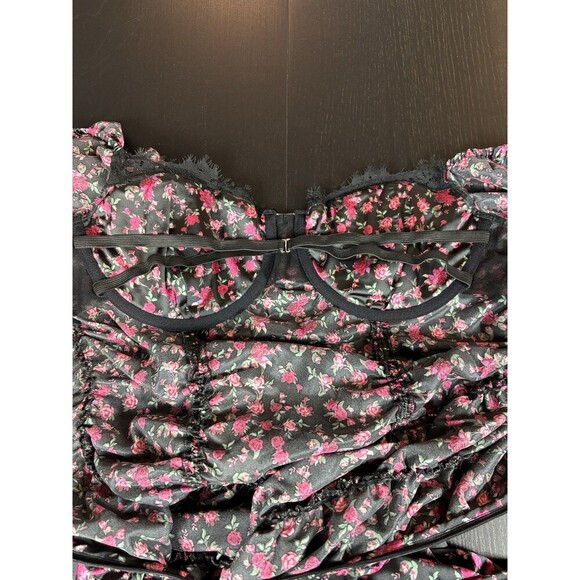 For Love & Lemons Melrose Corset Dress Black Red Floral Size XL Underwire - Picture 8 of 15